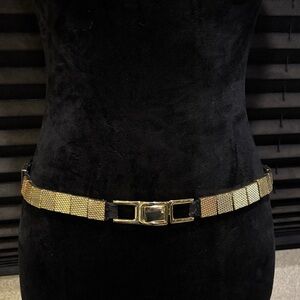 Black Elastic & Gold Square Metal Bead Front Closure Fashion Dance Club Belt 32”